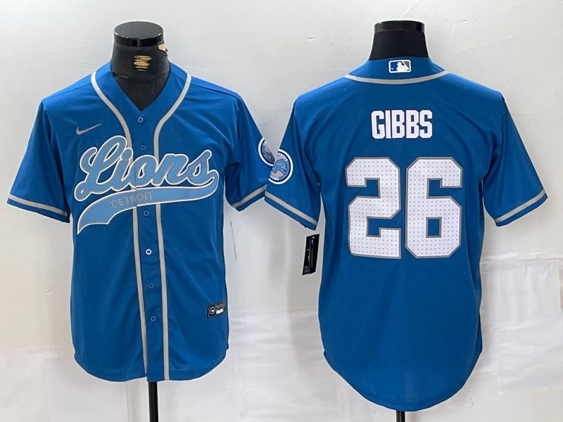Men Detroit Lions 26 Gibbs Blue Joint Name 2024 Nike Limited NFL Jersey style 1